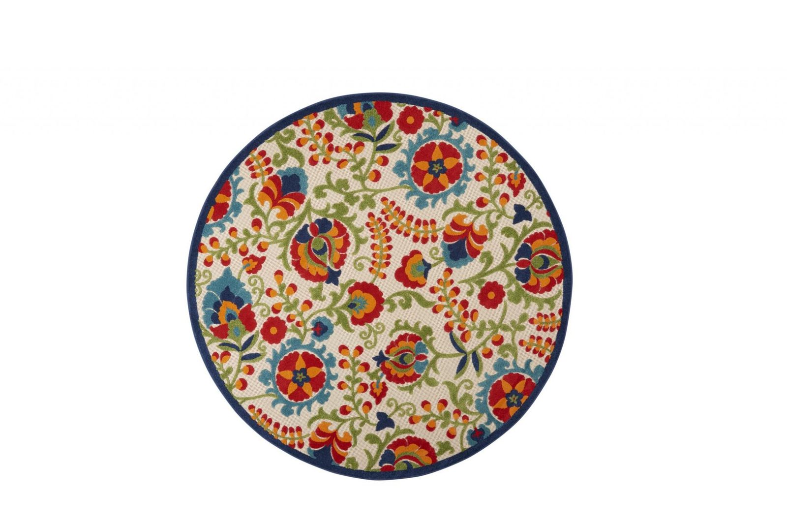 8′ Green and Ivory Indoor Outdoor Round Rug