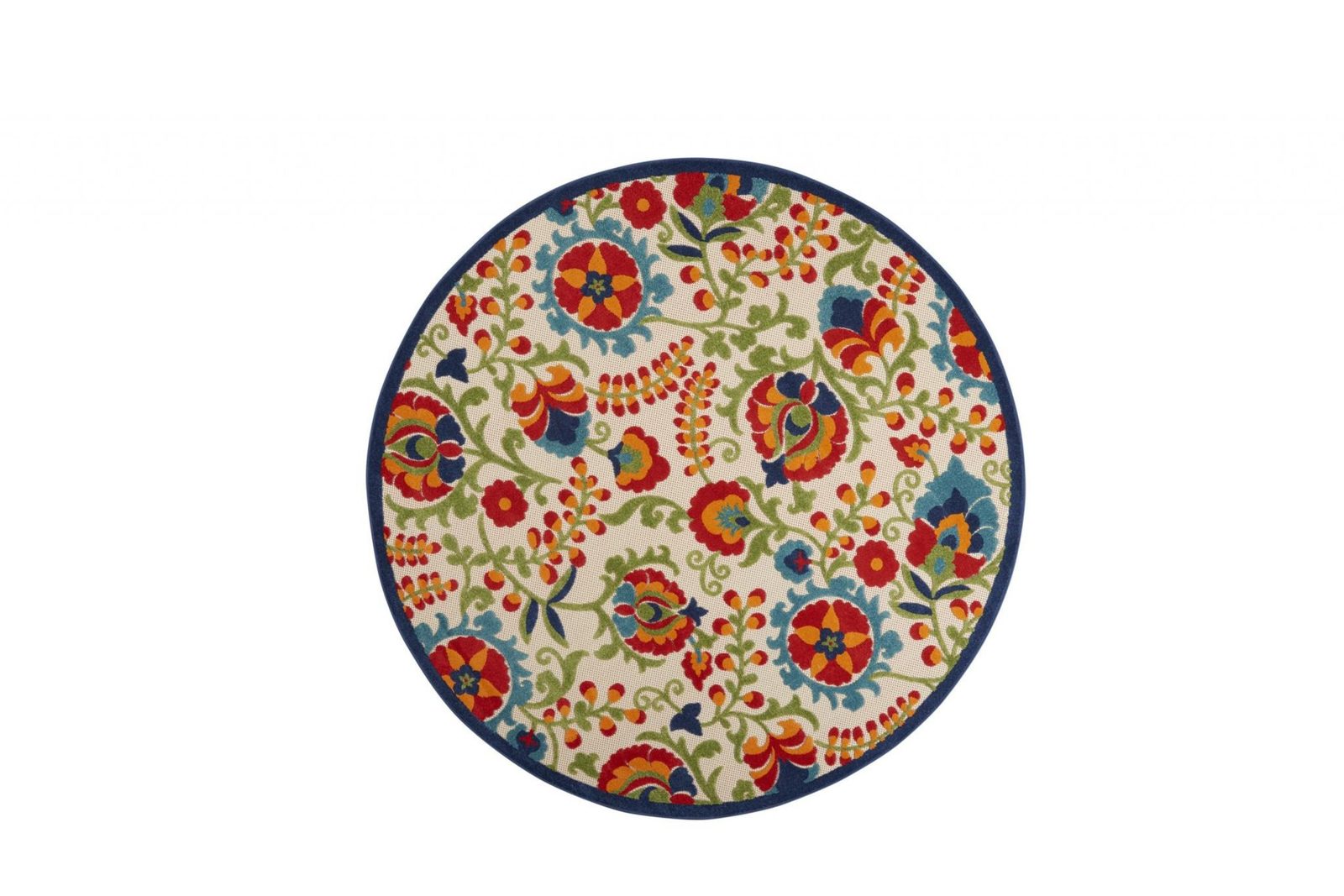 8′ Green and Ivory Indoor Outdoor Round Rug