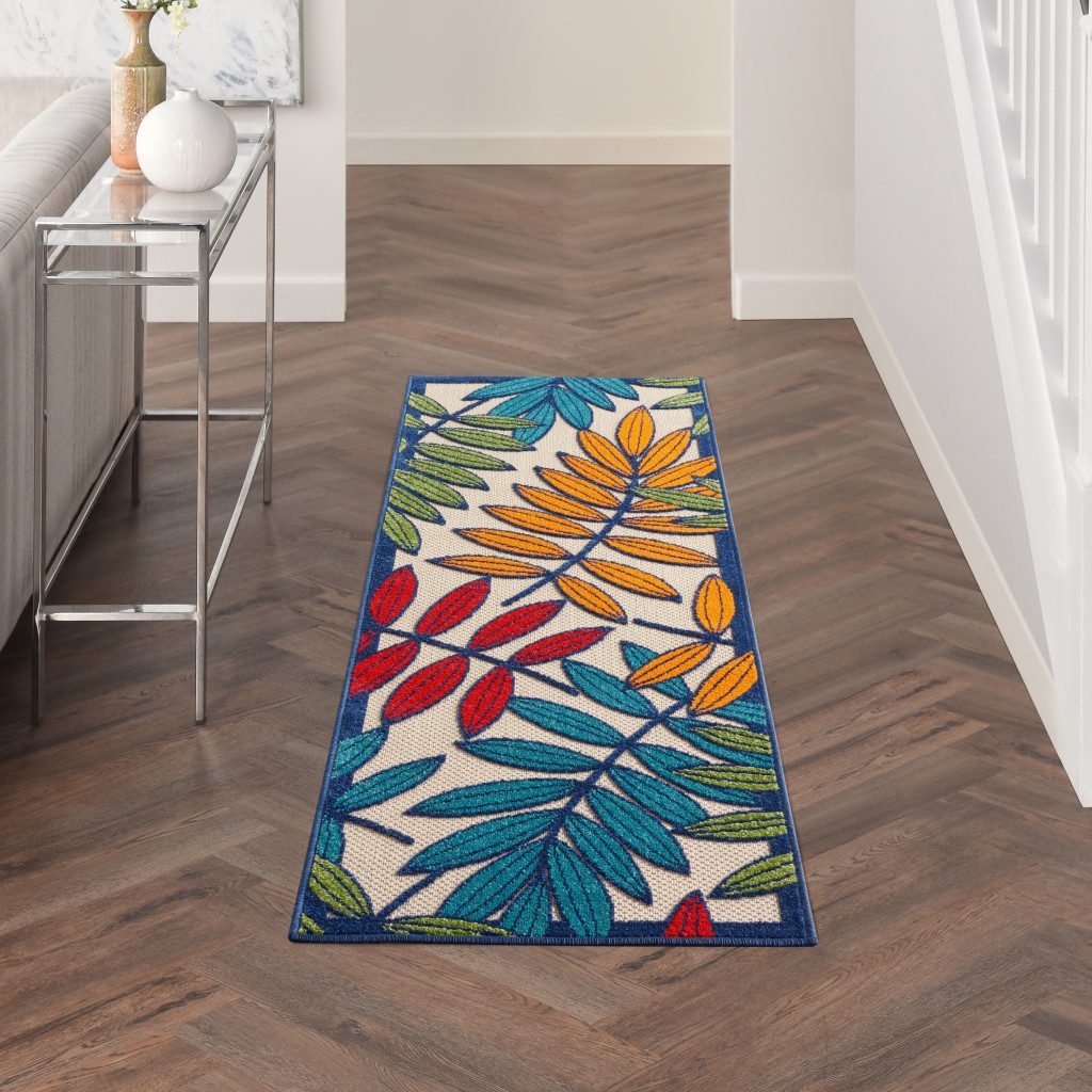 6′ Ivory And Blue Floral Indoor Outdoor Area Rug