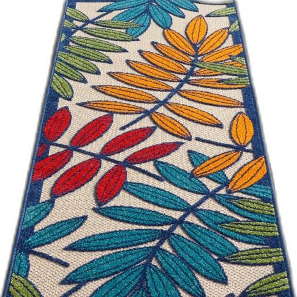 6′ Ivory And Blue Floral Indoor Outdoor Area Rug
