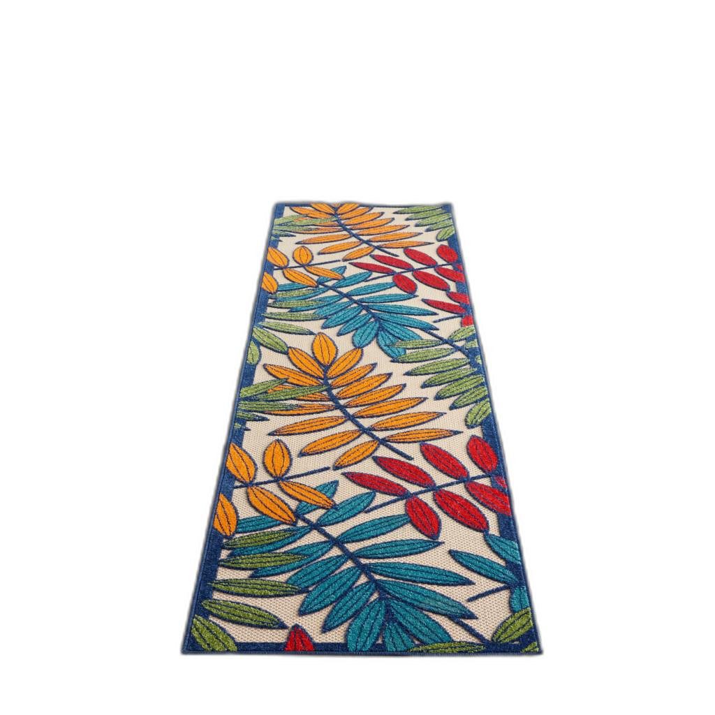 10′ Ivory And Blue Floral Indoor Outdoor Area Rug