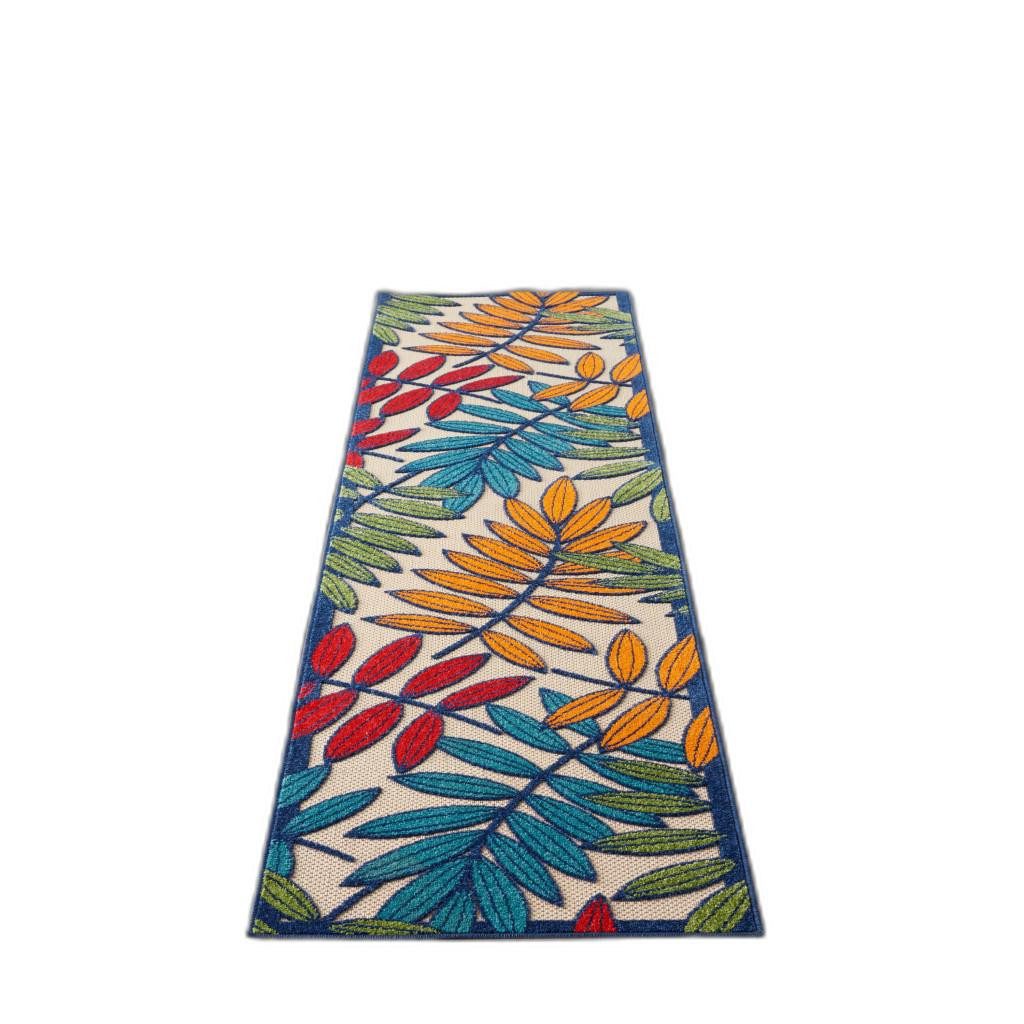 10′ Ivory And Blue Floral Indoor Outdoor Area Rug
