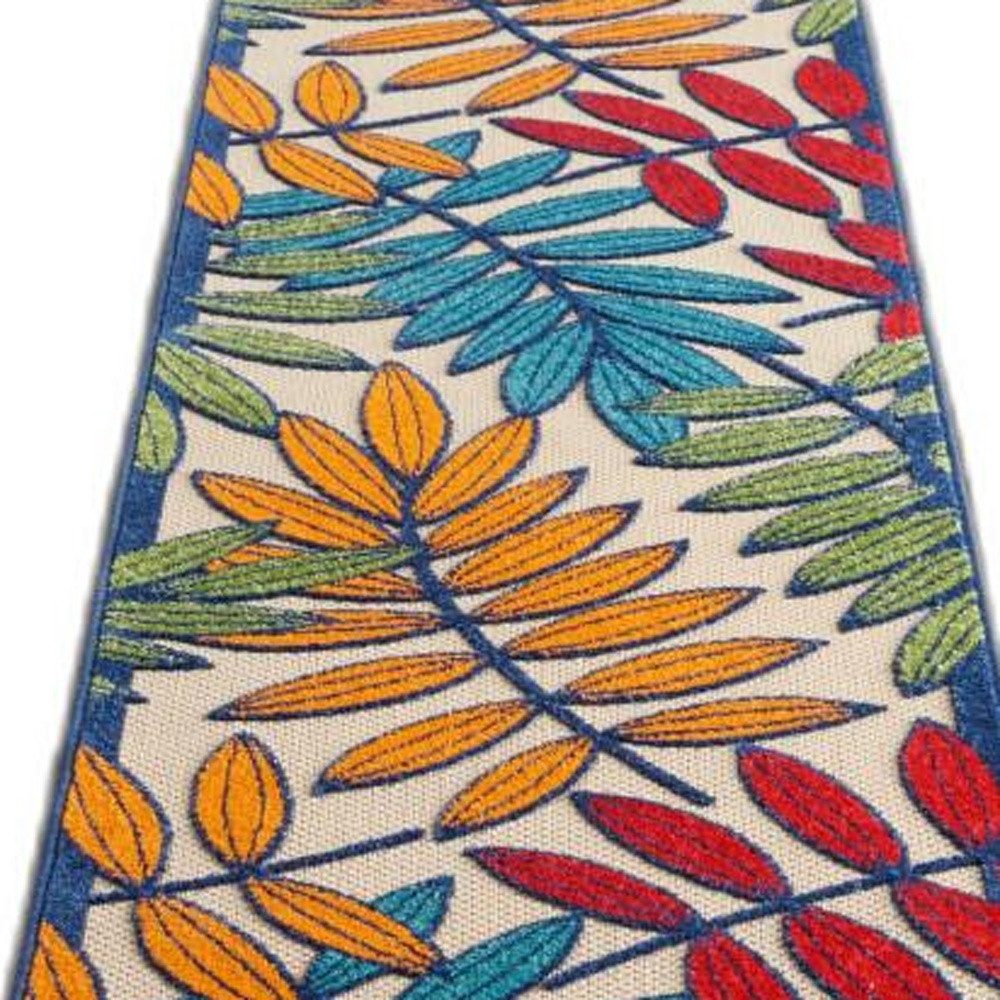 10′ Ivory And Blue Floral Indoor Outdoor Area Rug
