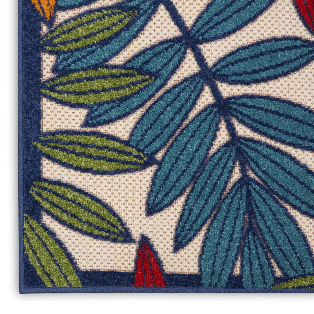 10′ Ivory And Blue Floral Indoor Outdoor Area Rug