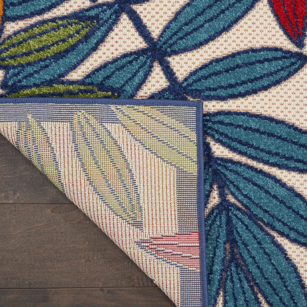 10′ Ivory And Blue Floral Indoor Outdoor Area Rug