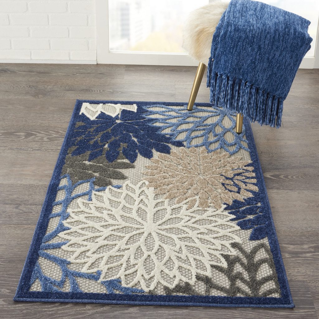 3′ X 4′ Blue and Gray Indoor-Outdoor Area Rug II