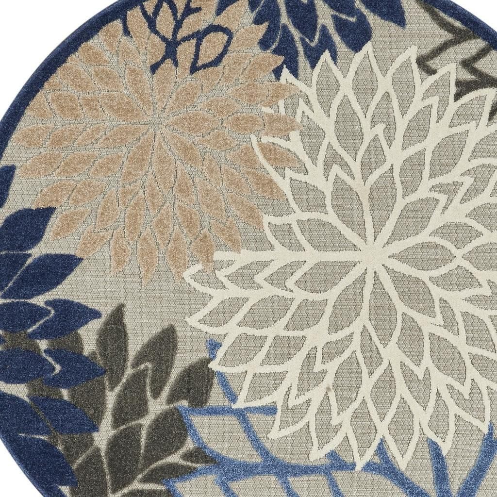 4′ Blue and Gray Round Indoor Outdoor Area Rug