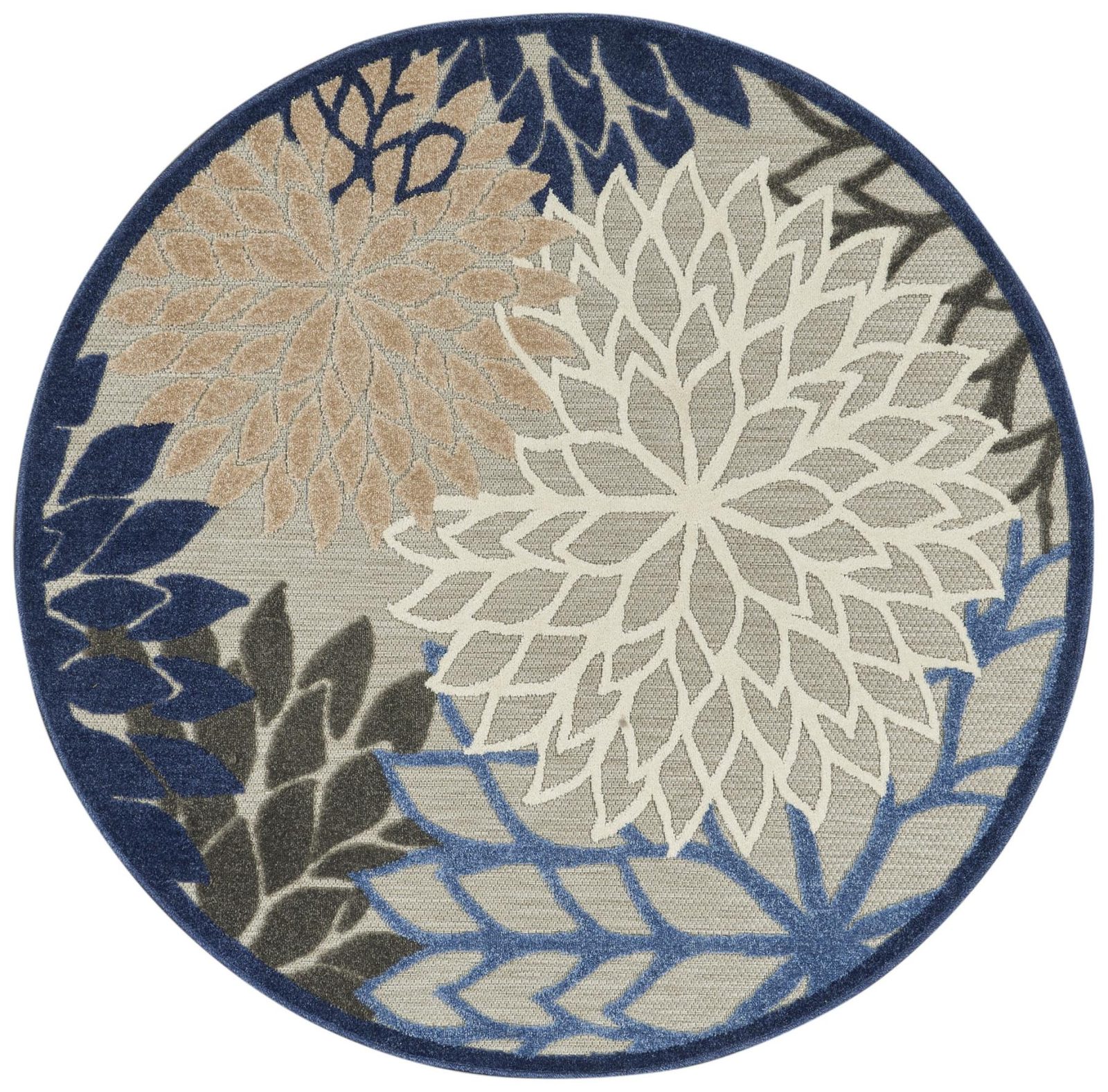 4′ Blue and Gray Round Indoor Outdoor Area Rug