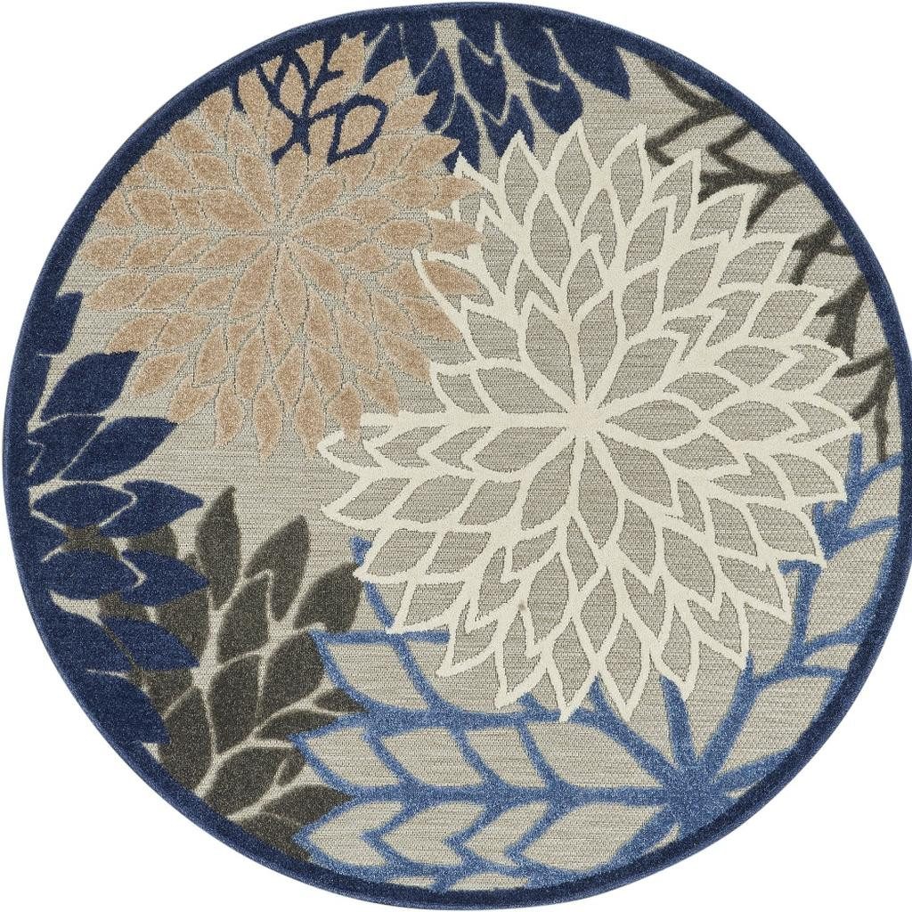 4′ Blue and Gray Round Indoor Outdoor Area Rug