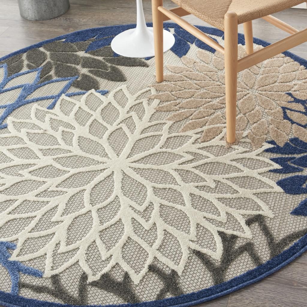 4′ Blue and Gray Round Indoor Outdoor Area Rug