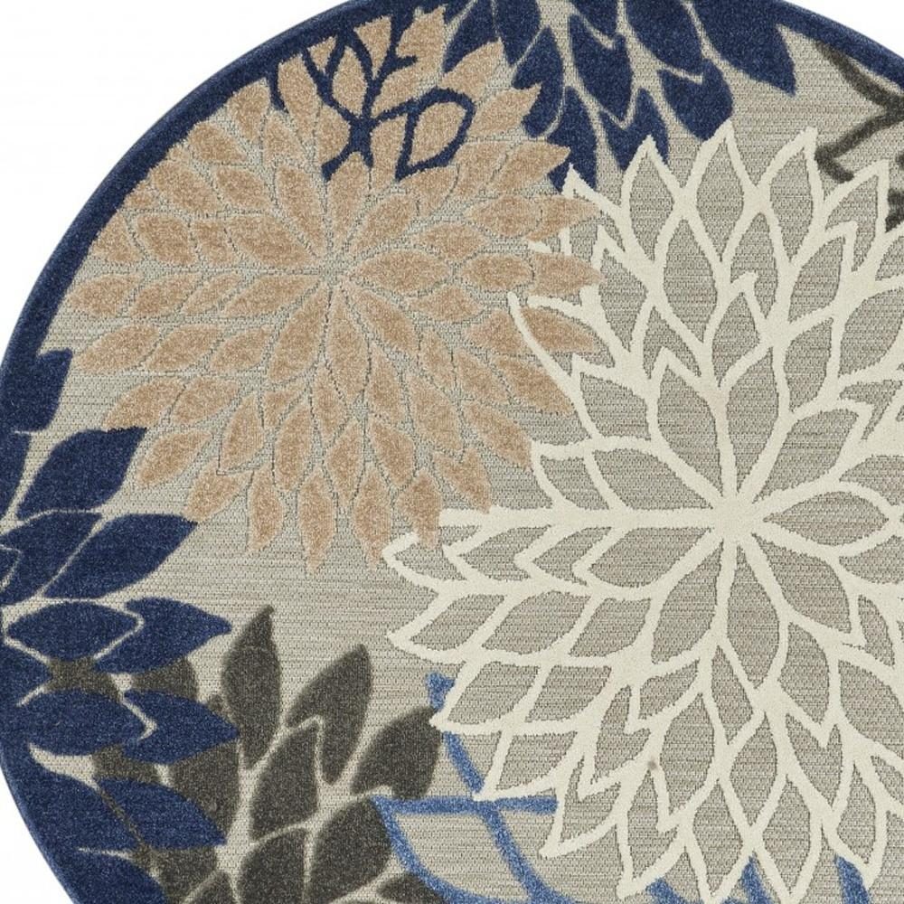 4′ Blue and Gray Round Indoor Outdoor Area Rug
