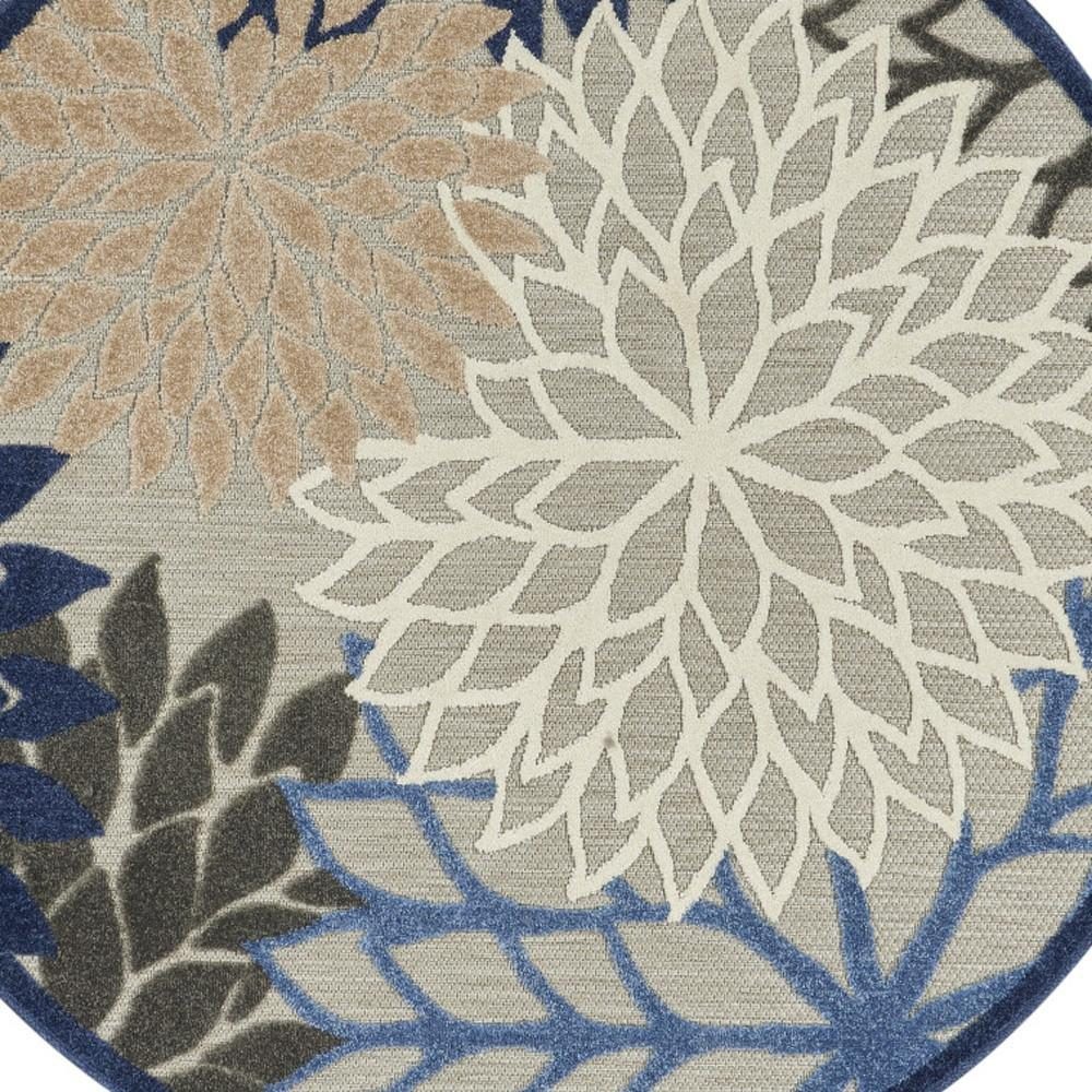 4′ Blue and Gray Round Indoor Outdoor Area Rug