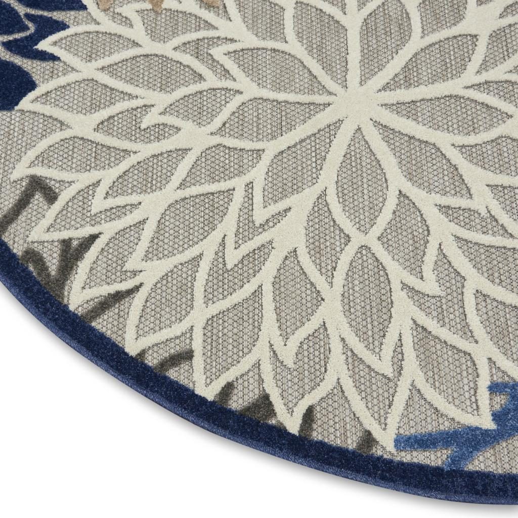 4′ Blue and Gray Round Indoor Outdoor Area Rug