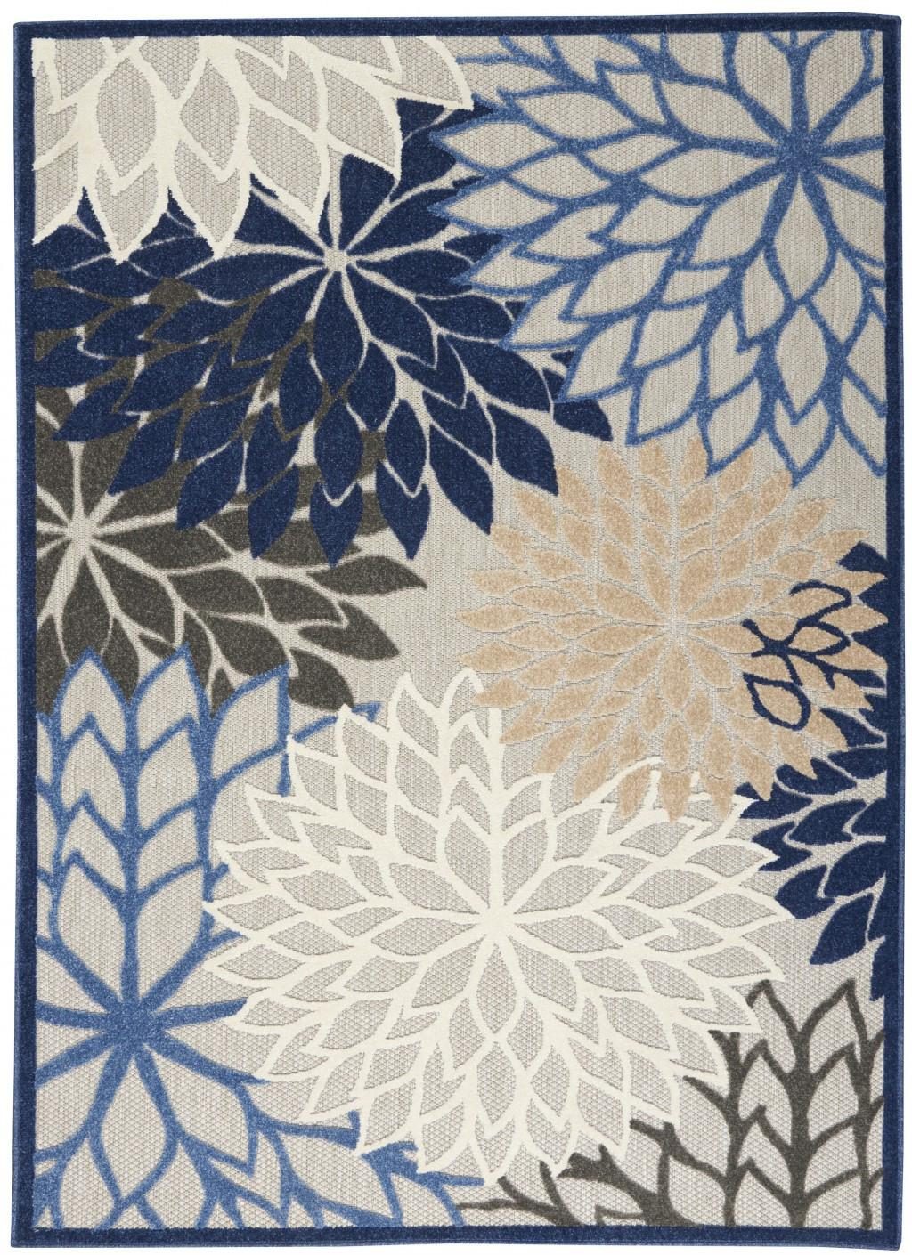 5′ X 8′ Blue and Gray Floral Area Rug III