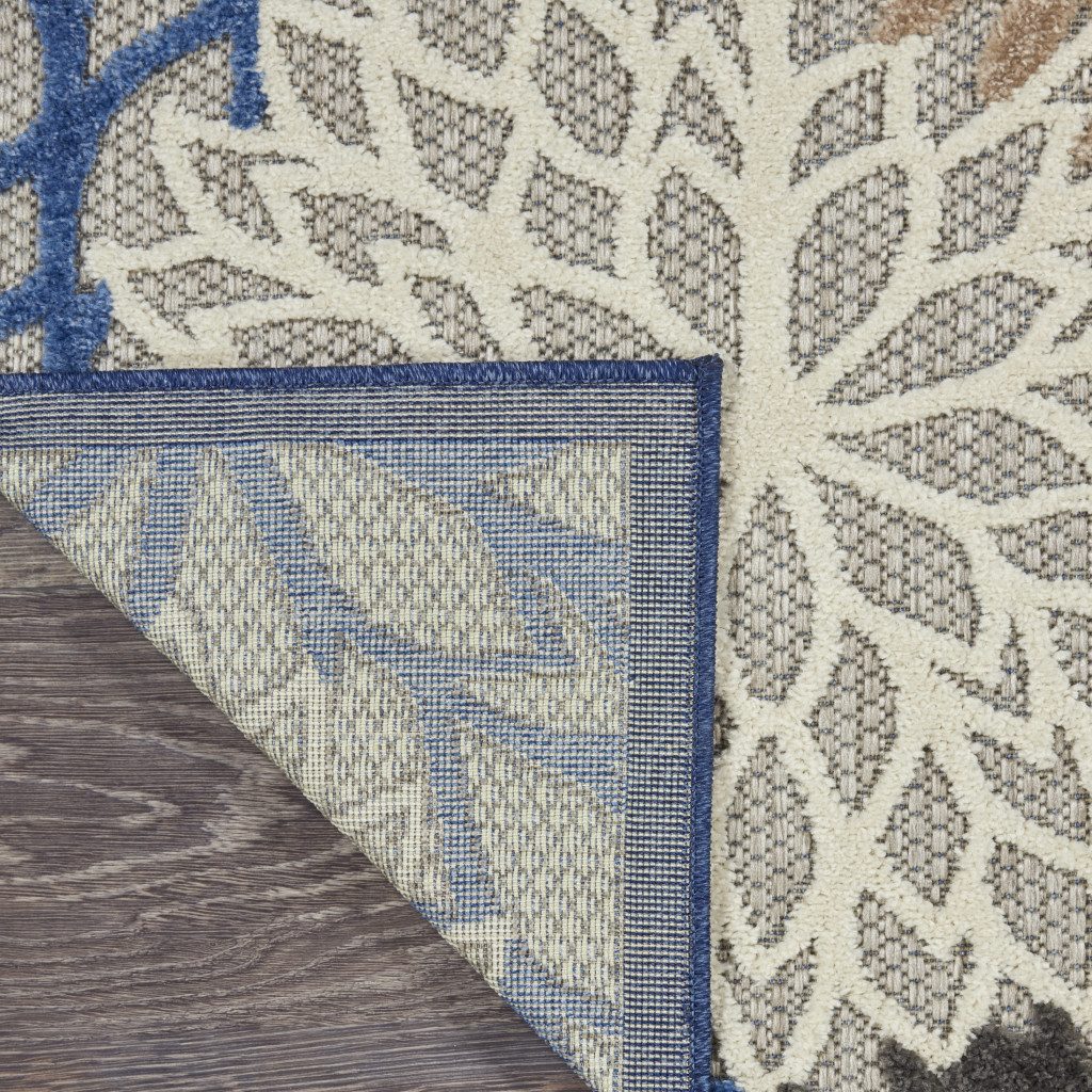 5′ X 8′ Blue and Gray Floral Area Rug III