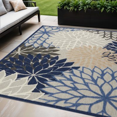 5′ X 8′ Blue and Gray Floral Area Rug III