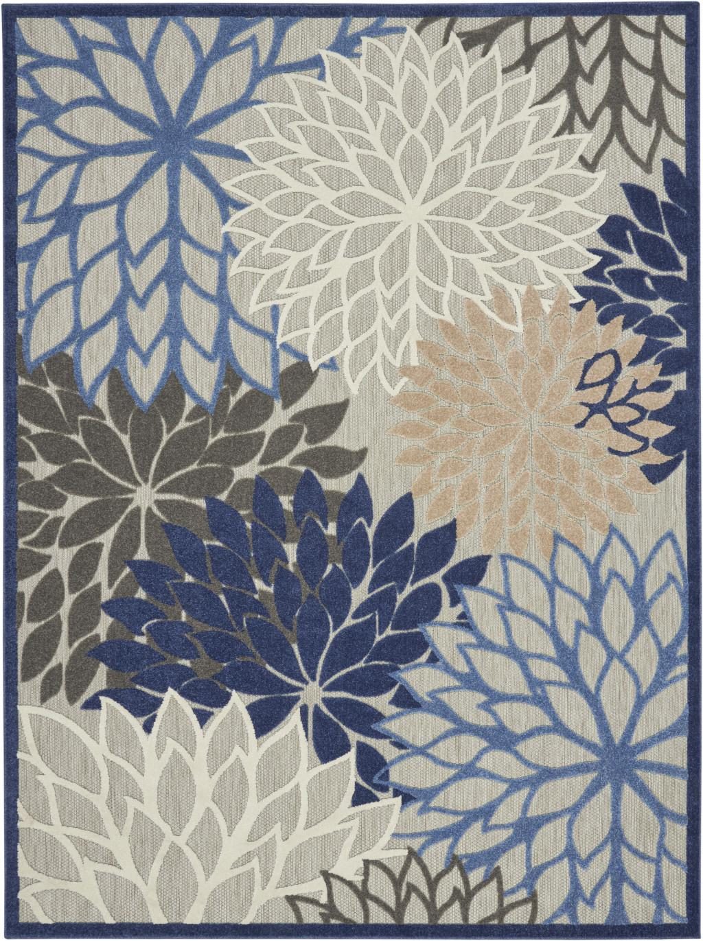 7′ X 10′ Blue and Gray Indoor-Outdoor Area Rug II