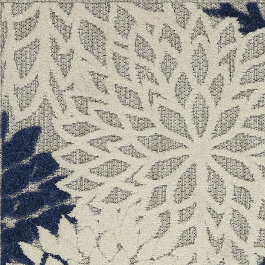 6′ Ivory and Blue Floral Handmade Indoor Outdoor Runner