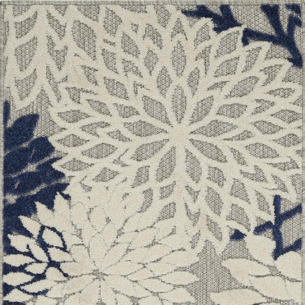 6′ Ivory and Blue Floral Handmade Indoor Outdoor Runner