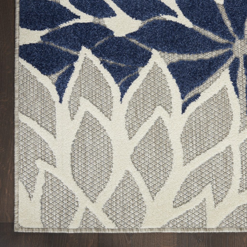 10′ Ivory and Blue Indoor Outdoor Area Rug II