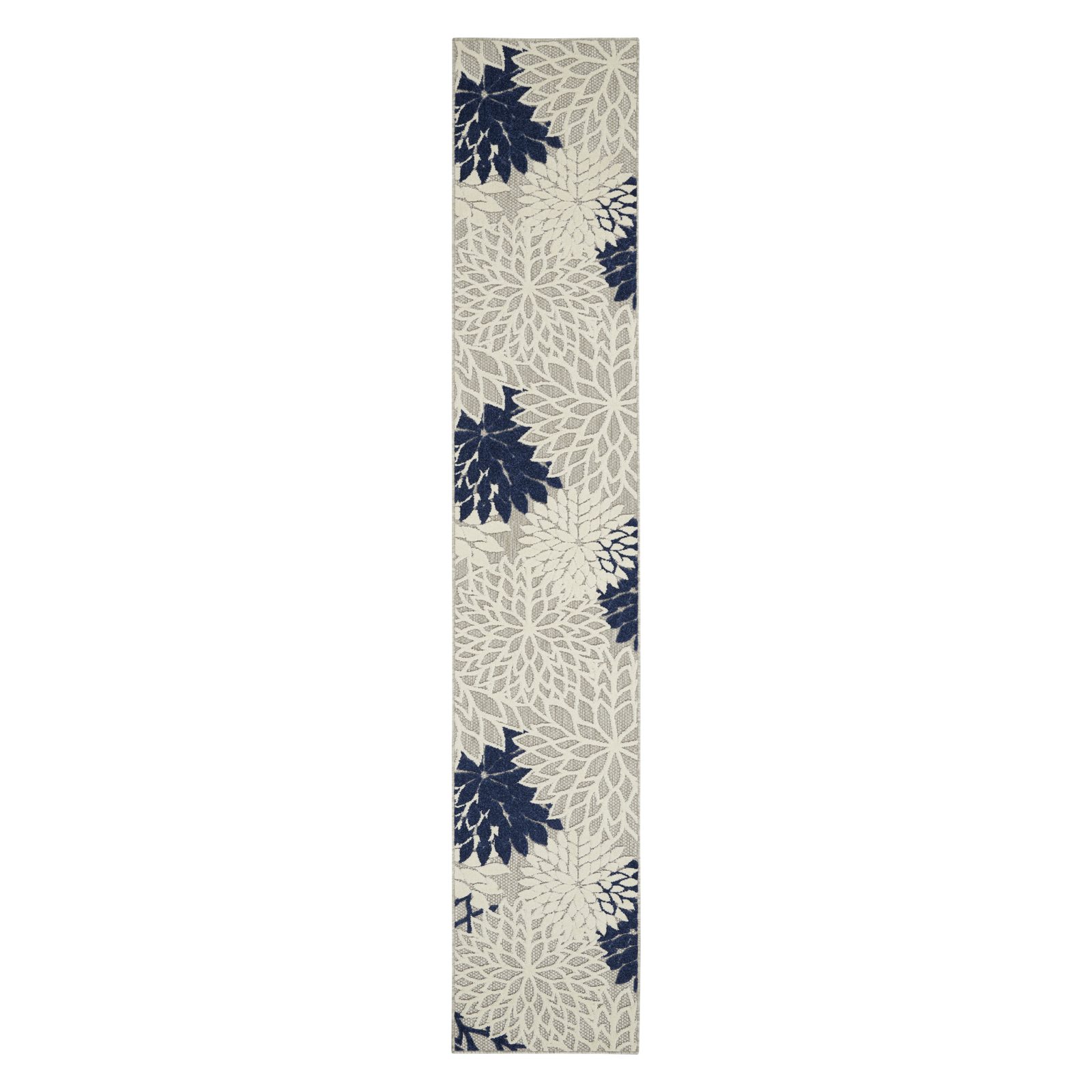 12′ Ivory and Blue Indoor Outdoor Runner Rug II