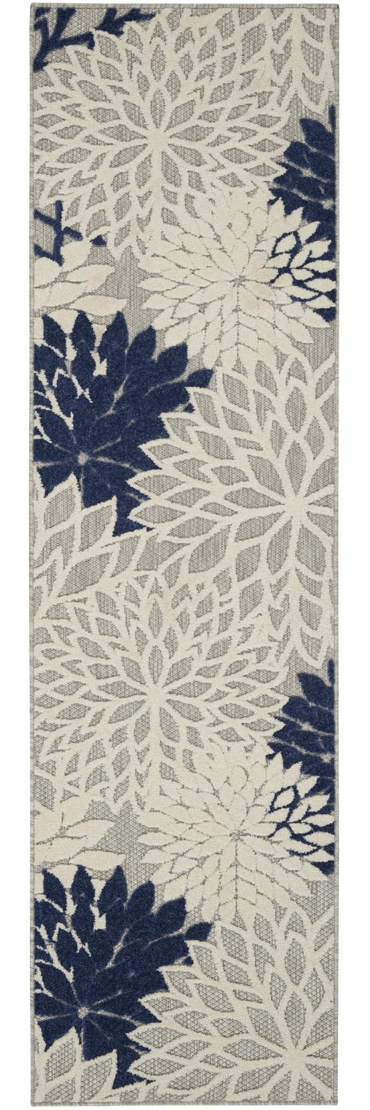 8′ Ivory and Blue Indoor Outdoor Area Rug III