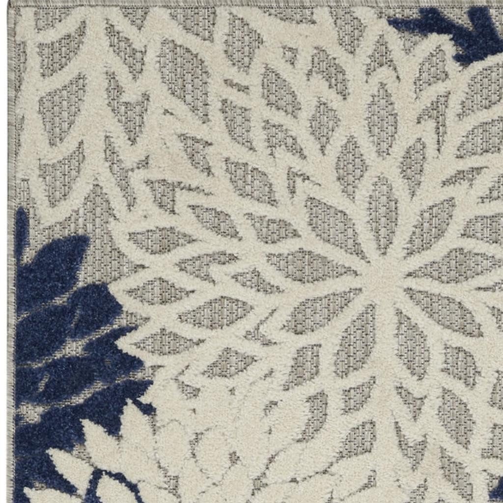 8′ Ivory and Blue Indoor Outdoor Area Rug III