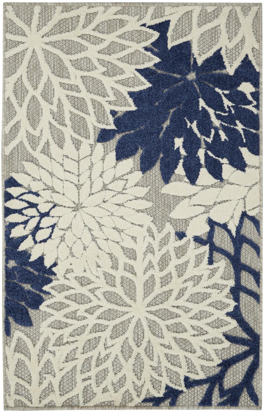 3′ X 4′ Ivory and Blue Indoor/Outdoor Area Rug III