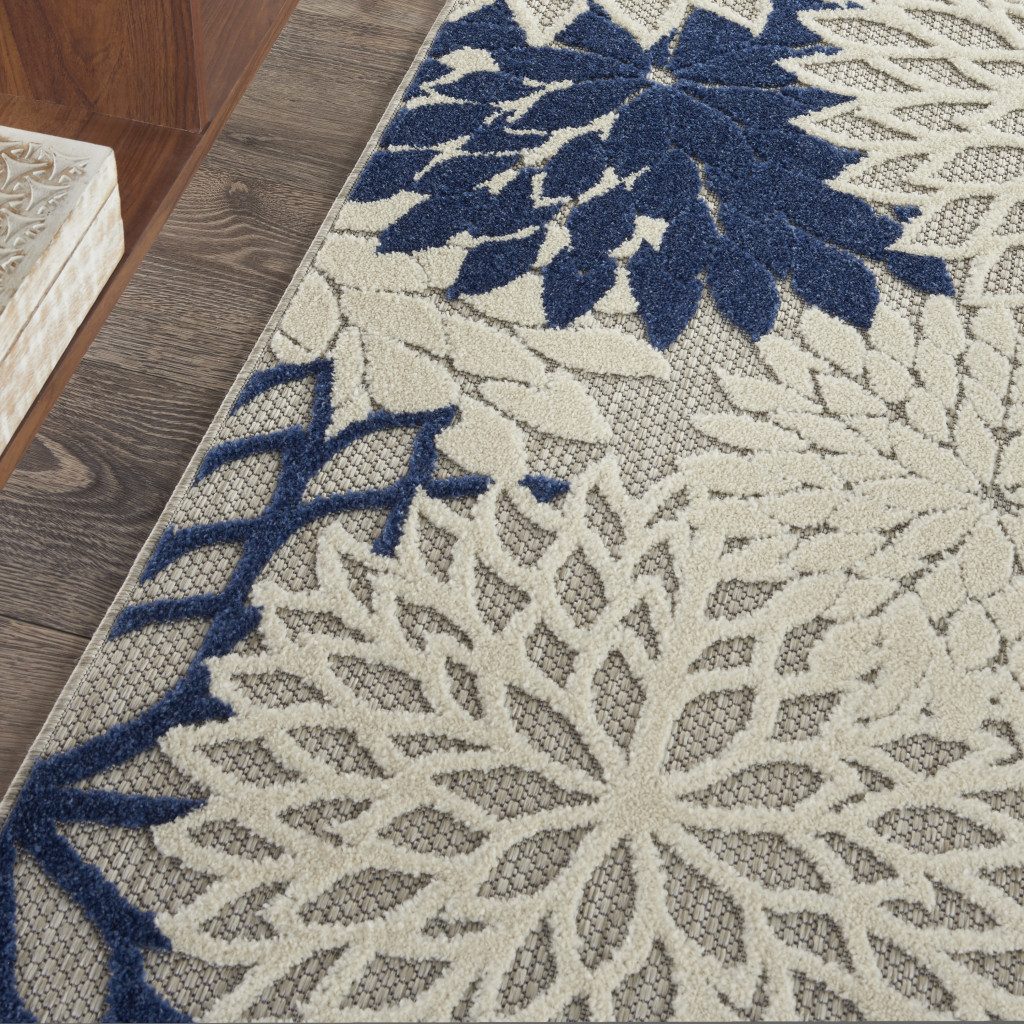 3′ X 4′ Ivory and Blue Indoor/Outdoor Area Rug III