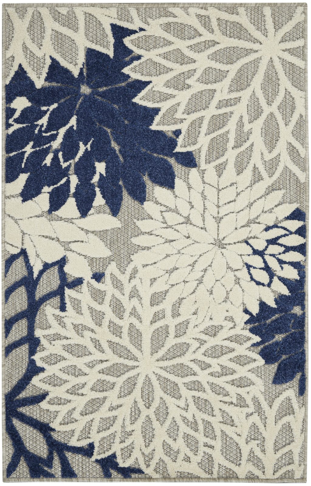 3′ X 4′ Ivory and Blue Indoor/Outdoor Area Rug III