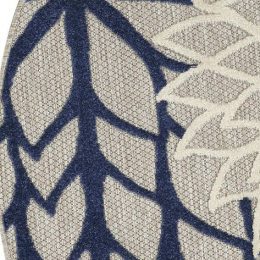 4′ Ivory and Blue Round Indoor Outdoor Rug III