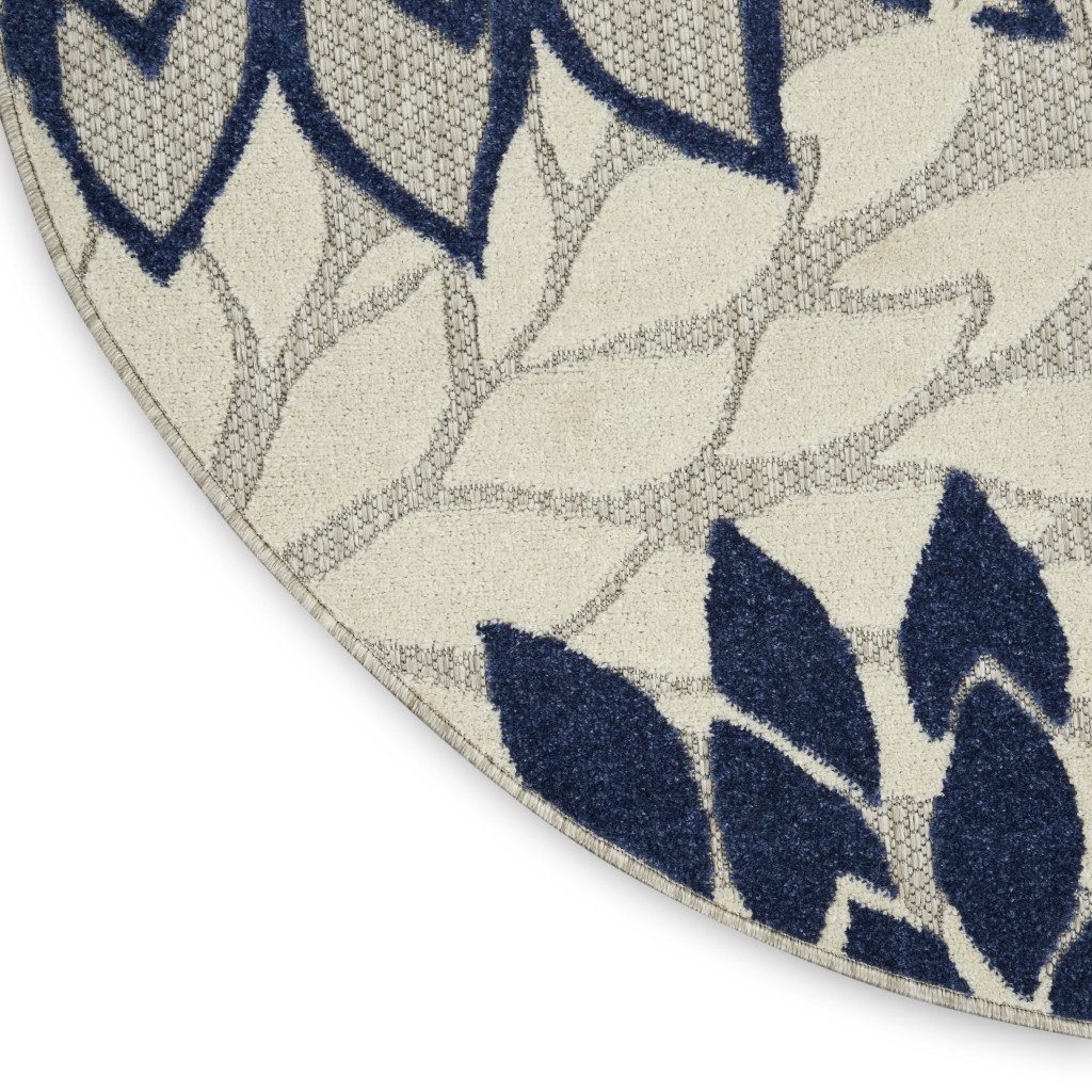 4′ Ivory and Blue Round Indoor Outdoor Rug III
