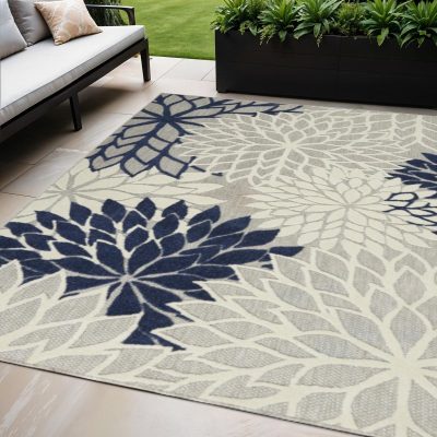 5′ × 8′ Ivory And Blue Floral Area Rug II