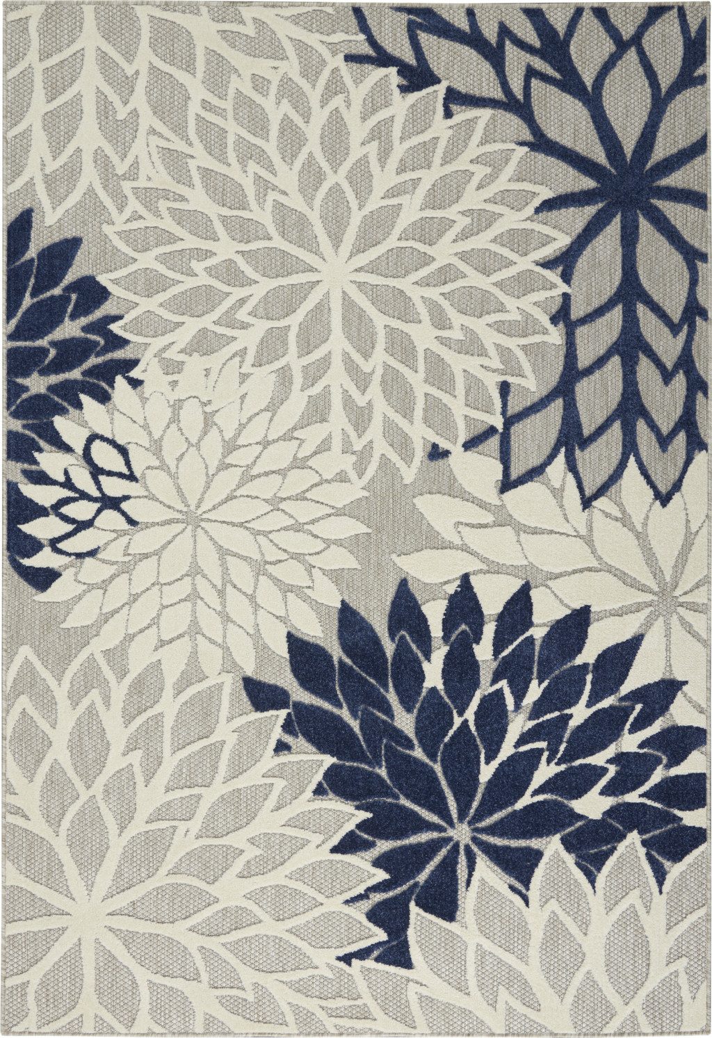 6′ X 9′ Ivory and Blue Indoor-Outdoor Area Rug II