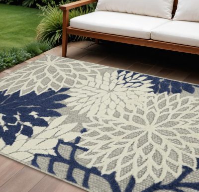 6′ X 9′ Ivory and Blue Indoor-Outdoor Area Rug II