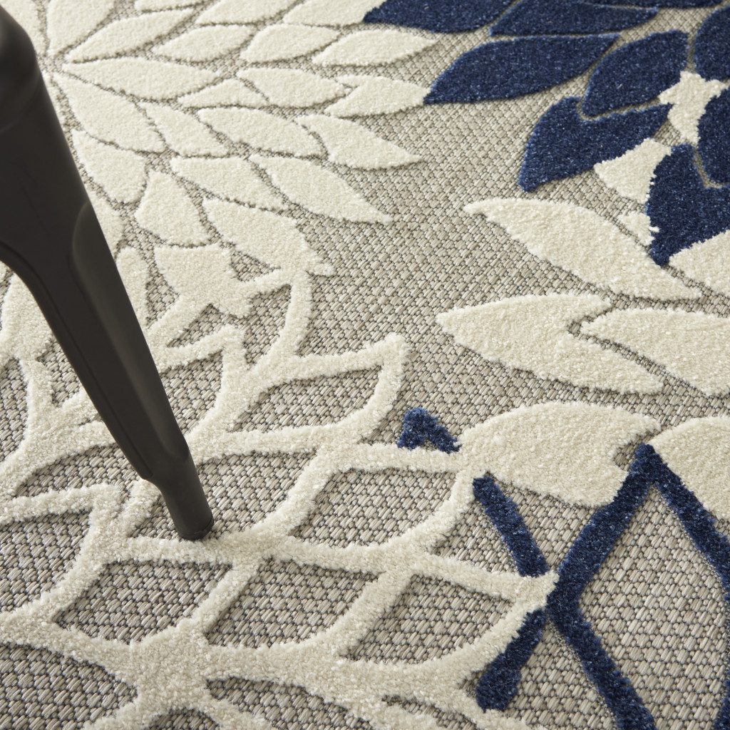 6′ X 9′ Ivory and Blue Indoor-Outdoor Area Rug II