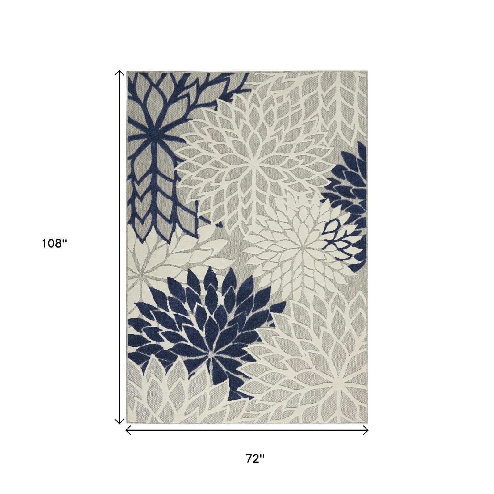 6′ X 9′ Ivory and Blue Indoor-Outdoor Area Rug II