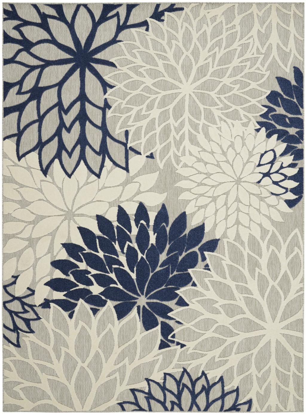 7′ X 10′ Ivory and Blue Indoor-Outdoor Area Rug II