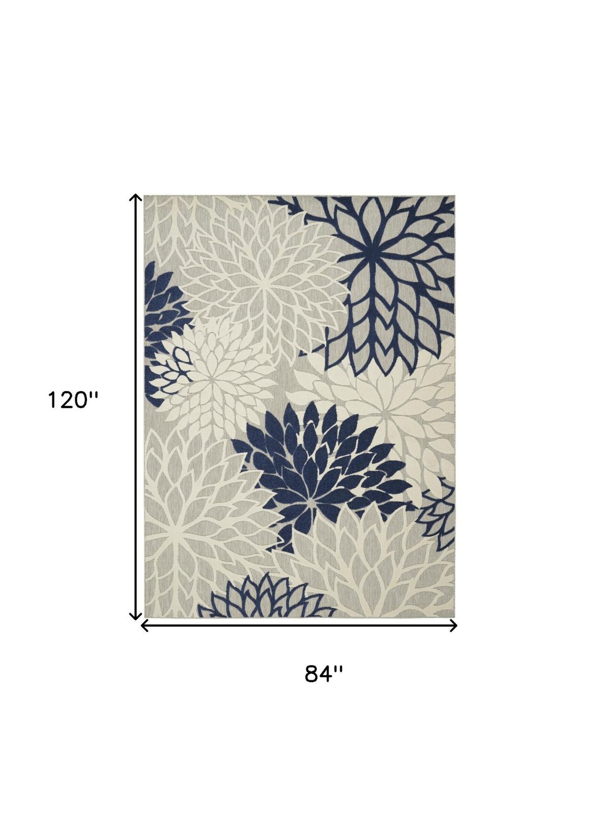 7′ X 10′ Ivory and Blue Indoor-Outdoor Area Rug II