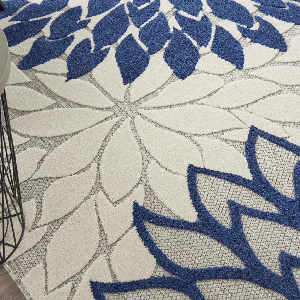 8′ X 11′ Ivory And Blue Indoor-Outdoor Area Rug III