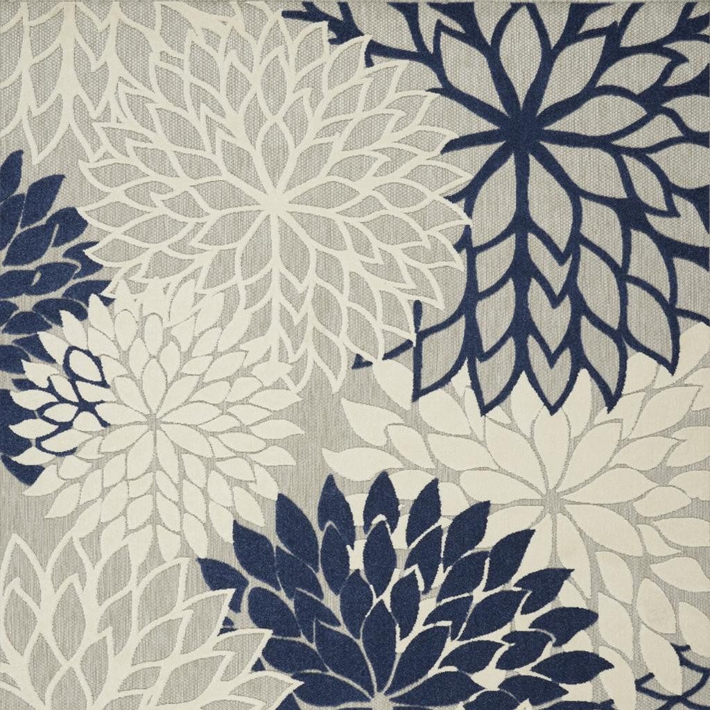 8′ X 11′ Ivory And Blue Indoor-Outdoor Area Rug III
