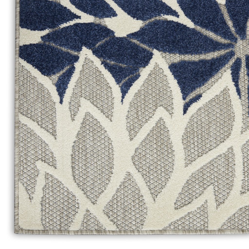 8′ X 11′ Ivory And Blue Indoor-Outdoor Area Rug III
