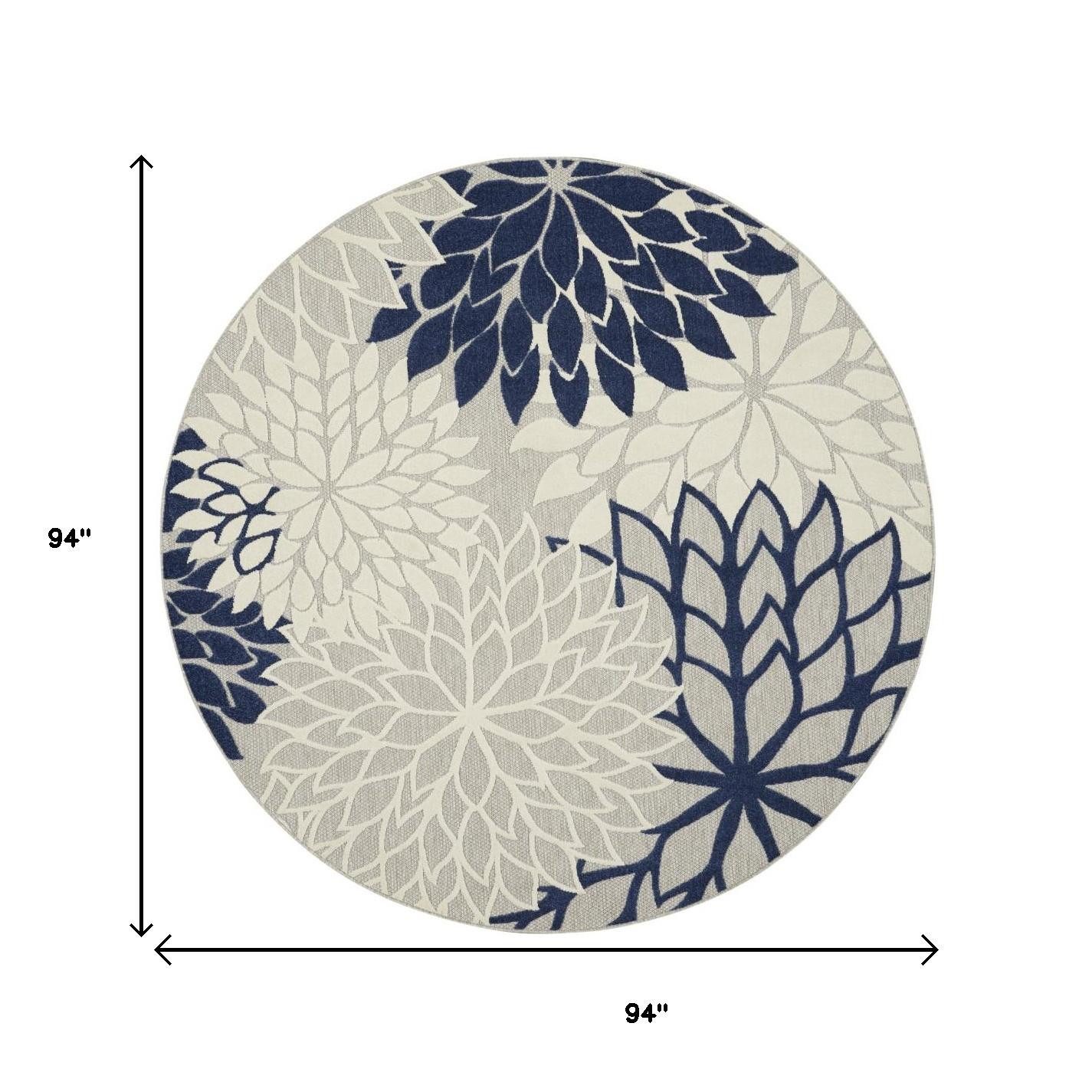 8′ Ivory and Blue Indoor Outdoor Round Rug II