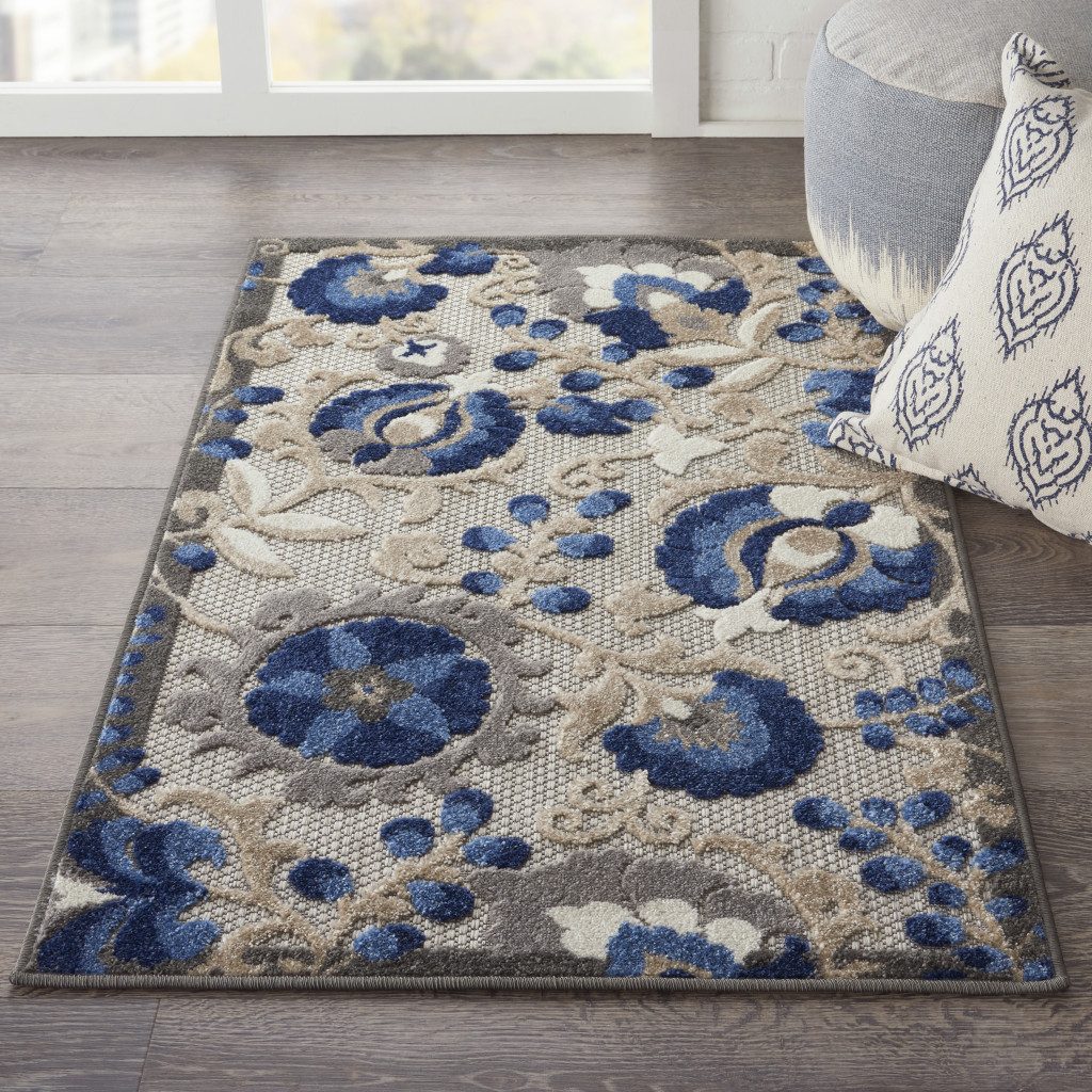 3′ X 4′ Blue and Gray Indoor-Outdoor Area Rug III