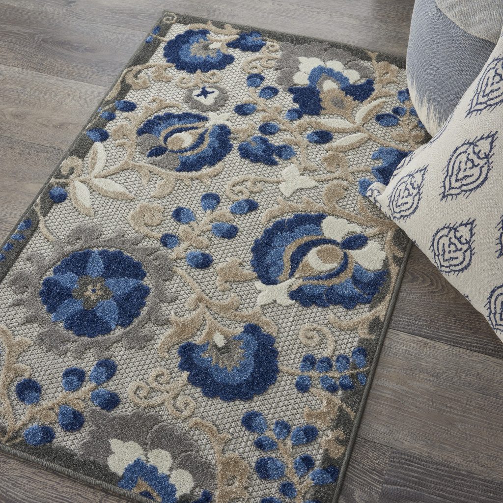 3′ X 4′ Blue and Gray Indoor-Outdoor Area Rug III