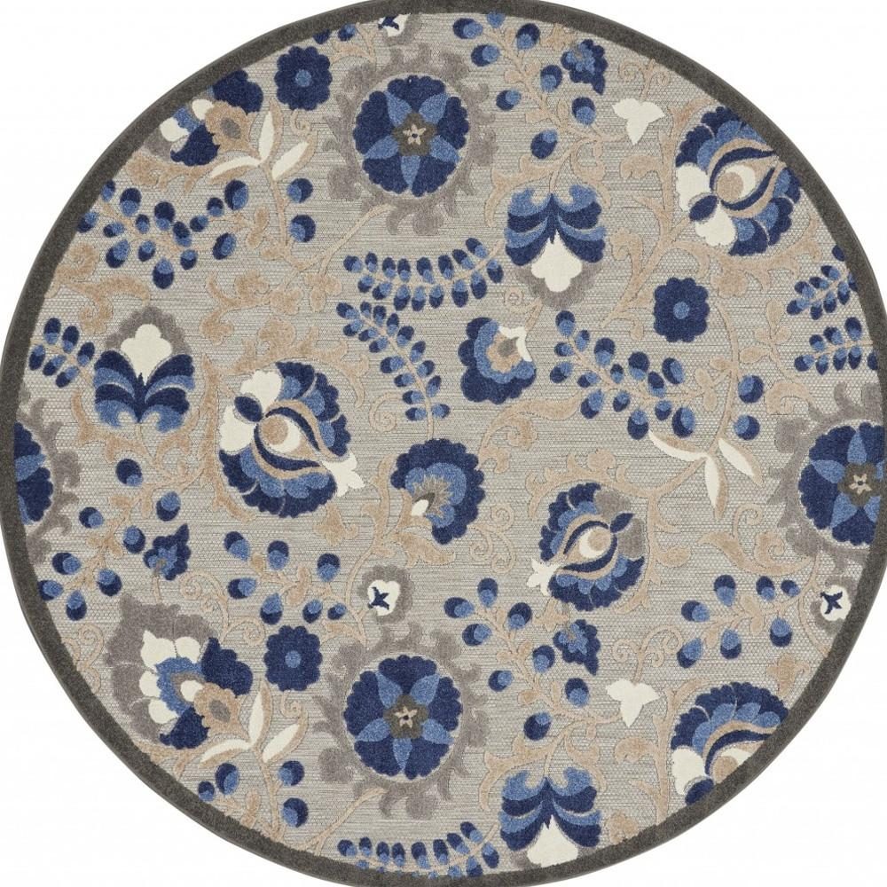 4′ Blue and Gray Round Indoor Outdoor Rug II