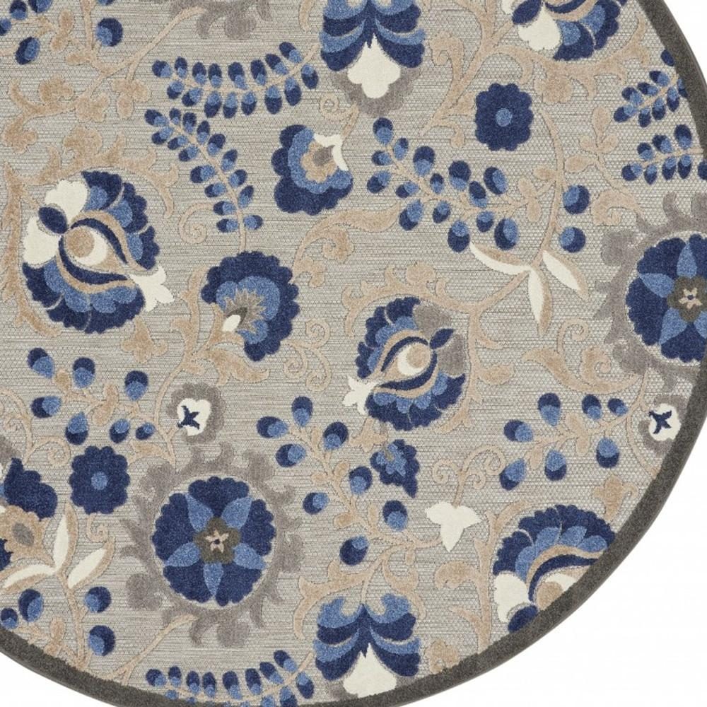 4′ Blue and Gray Round Indoor Outdoor Rug II