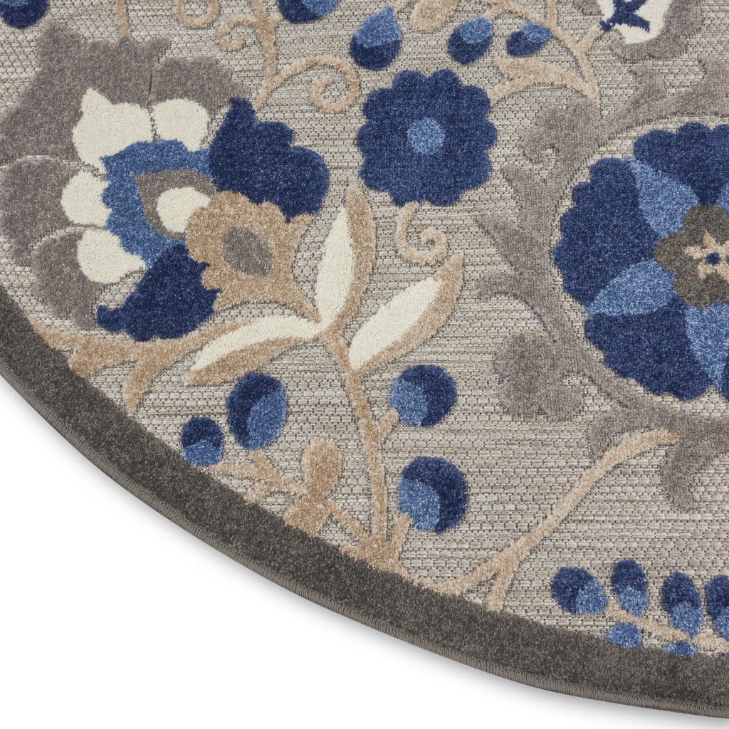4′ Blue and Gray Round Indoor Outdoor Rug II