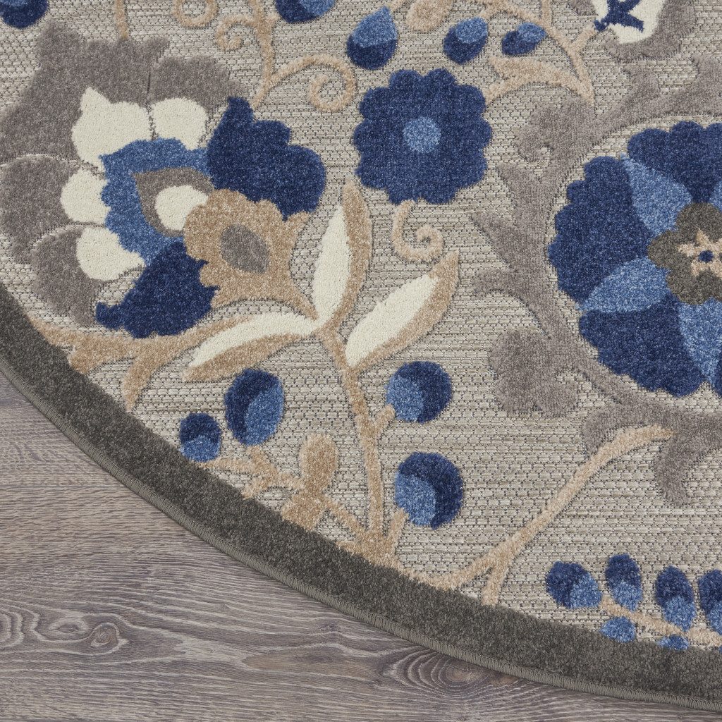 4′ Blue and Gray Round Indoor Outdoor Rug II