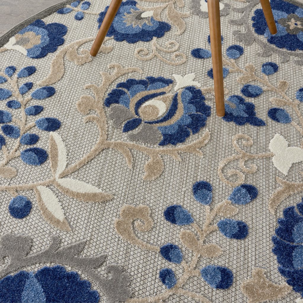 4′ Blue and Gray Round Indoor Outdoor Rug II